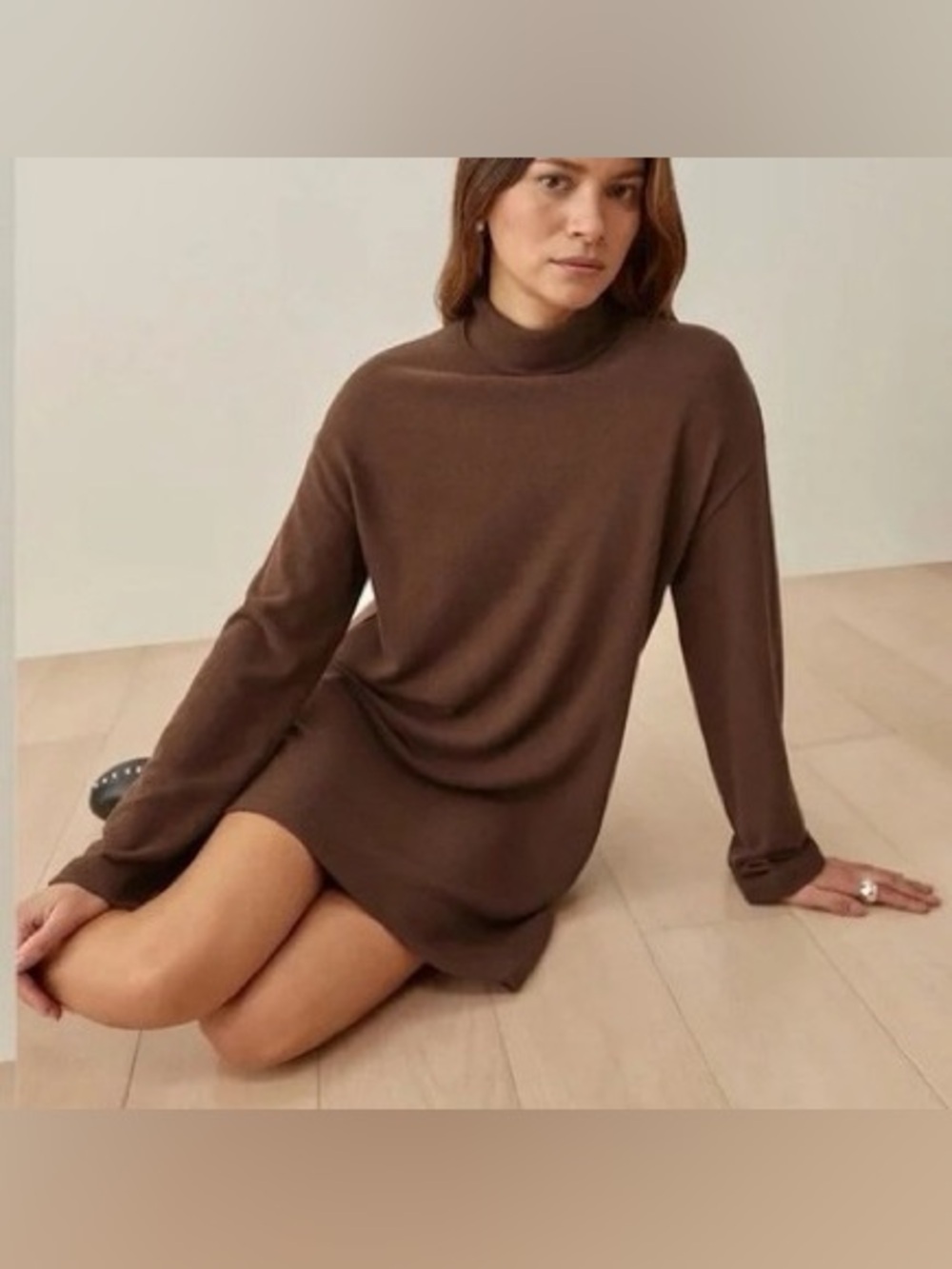 reformation aspen turtleneck long sleeve tencel organic cotton blend mini dress